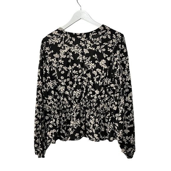 Old Navy Top Womens XLarge Tall Puff-Sleeve Black Floral Smocked Peplum Blouse - Picture 2 of 11